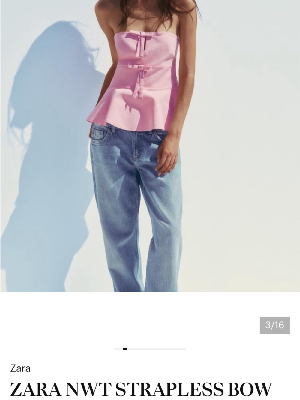 Zara Strapless Peplum Camisole with Front Bows in Pink - Picture 3 of 4